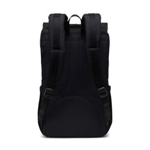 Load image into Gallery viewer, Back panel view of the black Little America backpack