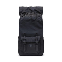 Load image into Gallery viewer, Front view of the black backpack with the top lid flipped back.