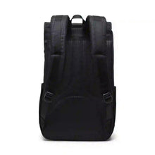 Load image into Gallery viewer, Back panel view of the black backpack with hounds tooth print.
