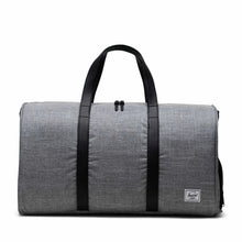 Load image into Gallery viewer, Front view of the novel duffel in Raven Crosshatch pattern.