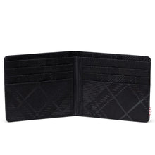 Load image into Gallery viewer, Interior view of the Roy Wallet in Plaid Embossed Black.