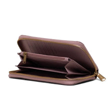 Load image into Gallery viewer, Interior view of the Ash Rose wallet with accordion-styled compartments.