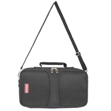 Load image into Gallery viewer, Front view of the closed two-bottle carrier. The shoulder strap is pulled up.