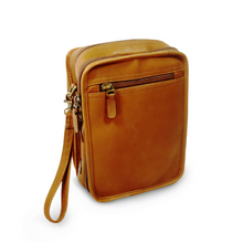 Load image into Gallery viewer, Angle back view of the tan leather crossbody bag.