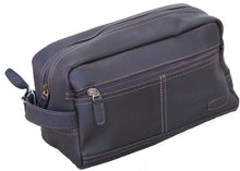 Load image into Gallery viewer, Dorado Colombian Leather Zip Shave Kit - Brown
Image of Front Angled View.  Showing top zip main compartment, front zippered accessory pocket and matching leather handle grip and matching leather zipper pulls.
DIMENSIONS:  10 X 5 X5"