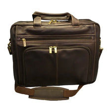 Load image into Gallery viewer, DayTrekr Colombian Slim Leather Brief -  Brown
Front Panel View showing Top Zip Pocket and U-Shaped Business Organizer Pocket.
Dimensions:  16.5 x 12.5 x 3"
Weight:           4.5 lbs.