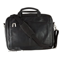 Load image into Gallery viewer, DayTrekr Colombian Slim Leather Brief - Black
Image of Back Panel View, which includes zippered top pocket, as well as attachment feature should you wish to have your brief ride along the telescoping handle of your carry-on trolley bag.
Dimensions:  16.5 x 12.5 x 3"
Weight:           4.5 lbs.
