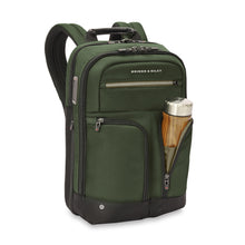 Load image into Gallery viewer, Briggs & Riley HTA Medium Slim Expandable Backpack - Hunter
Image of Front Angled View showing hydration pocket for water bottle or travel thermos
Dimensions: 16 in x 10.5 in x 6 in
Weight: 2.15 lbs.