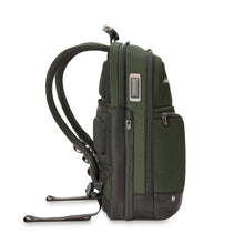 Load image into Gallery viewer, Briggs & Riley HTA Medium Slim Expandable Backpack - Hunter
Image of Side Panel View showing front panel on right and back panel on left. Along with Leather Monogram Patch that will accommodate 3 block initials.
Dimensions: 16 in x 10.5 in x 6 in
Weight: 2.15 lbs.