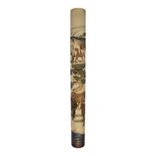 Load image into Gallery viewer, Front view of the fountain pen, set on a white background. The view shows a piece of the full illustration of horses painted around the body and cap on a light beige background. The pen is in a cylindrical-shaped. The bottom features a darker brown background with raden, and the artist signature.
