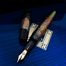 Load image into Gallery viewer, Shot of the Fountain Pen with the cap placed next to it. Set atop the presentation box. (The box's design may vary).
