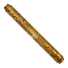 Load image into Gallery viewer, Side view of the fountain pen on a white background. The cap features the second Japanese God's illustration.
