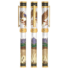 Load image into Gallery viewer, Full view of the rollerball pen America the Beautiful in Pearl White with gold vermeil