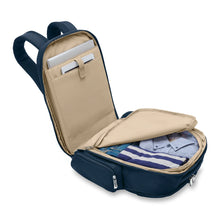 Load image into Gallery viewer, Briggs & Riley Baseline Traveler Backpack - Navy
Image of Interior View, with a protected sleeve for your laptop and tablet as well as a zippered packing compartment for all of your overnight essentials.
Height Width Depth Weight
US 18 in. 12 in. 8.8 in. 3.3 lbs.
EU 45.7 cm 30.5 cm 22.4 cm 1.5 kg