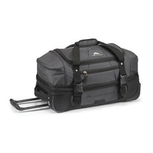 Load image into Gallery viewer, Black High Sierra wheeled drop bottom duffel with telescopic handle extended.