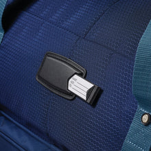 Load image into Gallery viewer, Integrated ID tag detail on navy High Sierra wheeled duffel.