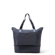 Load image into Gallery viewer, Front view of the expanded navy bag. Set on a white background.