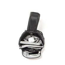 Load image into Gallery viewer, Top view of the black bag with accessories arranged inside. Set on a white background.