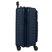 Load image into Gallery viewer, Side view of the suitcase with the expandable feature opened. Set on a white background.