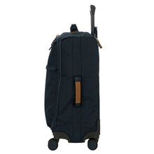 Load image into Gallery viewer, Side view of the suitcase on a white background. This side features a tan-colored handle.