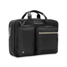 Load image into Gallery viewer, Briggs & Riley HTA Slim Expandable Brief - Black
Front Angled View of Brief with one small and one large pocket on front panel.
Height	Width	Depth	Weight
US	15.75"	11"	6"	2.55 lbs.
EU	40 cm	27.9 cm	15.24 cm	1.16 kg