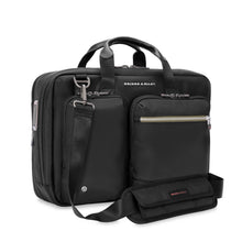 Load image into Gallery viewer, Briggs & Riley HTA Slim Expandable Brief - Black
Front Angled View of Brief with one small and one large pocket on front panel.  This image also shown with detachable shoulder strap
Height	Width	Depth	Weight
US	15.75"	11"	6"	2.55 lbs.
EU	40 cm	27.9 cm	15.24 cm	1.16 kg