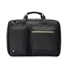 Load image into Gallery viewer, Briggs & Riley HTA Slim Expandable Brief - Black
Front Panel View of Brief with one small and one large pocket on front panel. 
Height	Width	Depth	Weight
US	15.75"	11"	6"	2.55 lbs.
EU	40 cm	27.9 cm	15.24 cm	1.16 kg