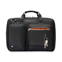 Load image into Gallery viewer, Briggs & Riley HTA Slim Expandable Brief - Black
Front Panel View of Brief showing top zip pocket on front panel of large pocket includes a quick-access key ring on a leash.
Height	Width	Depth	Weight
US	15.75"	11"	6"	2.55 lbs.
EU	40 cm	27.9 cm	15.24 cm	1.16 kg