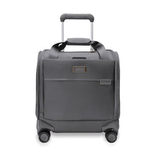 Load image into Gallery viewer, Front Panel View of the steel gray cabin spinner suitcase. The telescopic handle is partly pulled up.