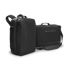 Load image into Gallery viewer, Angled front view of the black backpack and briefcase arranged on a white background.