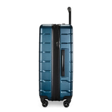 Load image into Gallery viewer, Side panel view of the blue hard shell suitcase. It features a grab handle.