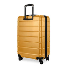 Load image into Gallery viewer, Angled back panel view of the yellow hard shell suitcase.