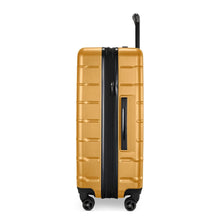 Load image into Gallery viewer, Side panel view of the yellow hard shell suitcase. The expandable feature is unzipped.