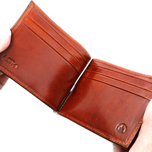Load image into Gallery viewer, Sierra Italian Leather Money Clip Wallet - Cognac -  Opened showing credit card compartments