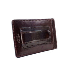 Load image into Gallery viewer, Sierra Italian Leather Money Clip Card Case - Brown -  Back side showing money clip