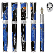 Load image into Gallery viewer, Full view of the capped and uncapped fountain pen in saphire mossy black and onyx.
