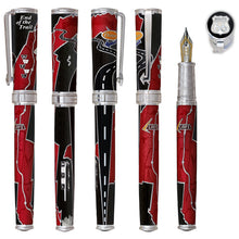 Load image into Gallery viewer, Full view of the capped and uncapped fountain pen in red and mossy black.