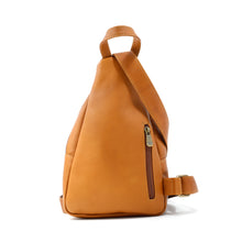 Load image into Gallery viewer, DayTrekr Leather Crossbody - Tan
Image of Back Panel View, showing back panel zip compartment that is concealed against your body when wearing.
Dimensions: 11 x 7"