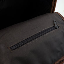 Load image into Gallery viewer, DayTrekr Leather Summit Backpack - Tan
Image of Fully Lined Interior with zippered accessory pocket.
Dimensions: 18"h x 13"w x 7"d