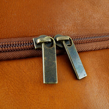 Load image into Gallery viewer, DayTrekr Leather Summit Backpack - Tan
Image of Antique Brass Hardware
Dimensions: 18"h x 13"w x 7"d