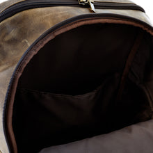 Load image into Gallery viewer, DayTrekr Distressed Leather Bombardier Backpack - Brown
Image of fully lined interior in main compartment.
Dimensions: 18"h x 13"w x 7"d