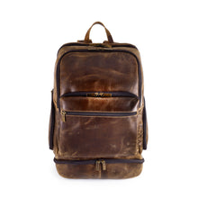 Load image into Gallery viewer, DayTrekr Distressed Leather Bombardier Backpack - Brown
Image of Front Panel View
Dimensions: 18"h x 13"w x 7"d