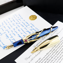 Load image into Gallery viewer, Dragon Jules Verne Solid 18K Gold Squid Limited Edition Fountain Pen w/ Rubies Cap Removed
