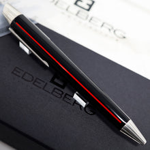 Load image into Gallery viewer, Edelberg Sloop EB-1001 - Black Resin w/ Red Racing Stripe Rollerball Pen - Floor Model
