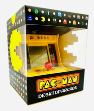 Load image into Gallery viewer, Front view of the Pac-Man miniature arcade machine in its packaging.