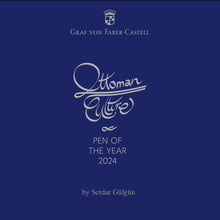 Load image into Gallery viewer, A royal blue background shows from top to bottom in white: The Graf von Faber-Castell logo, then, "Ottoman Culture" in elaborate writing, followed by "PEN OF THE YEAR 2024", and lastly: "by Serdar Gülgün".