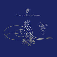 Load image into Gallery viewer, In a royal blue background, the Graf von Faber-Catell logo with an elaborate design for the Ottoman Culture Pen of the Year 2024