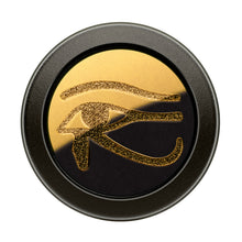 Load image into Gallery viewer, Close up to the bottom of the pen. It features an engraved eye of Horus on a golden disk.