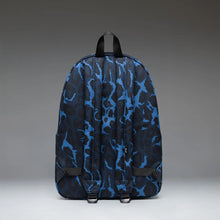 Load image into Gallery viewer, Back panel view of the blue toned Cheetah Camo Pattern backpack.