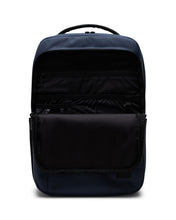 Load image into Gallery viewer, Front view of the Mood Indigo Kaslon backpack with the front panel unzipped.